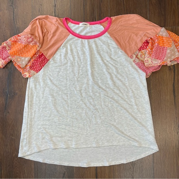 ADORA Slub patchwork Flutter Elbow Knit Top SZ LG - Picture 1 of 3